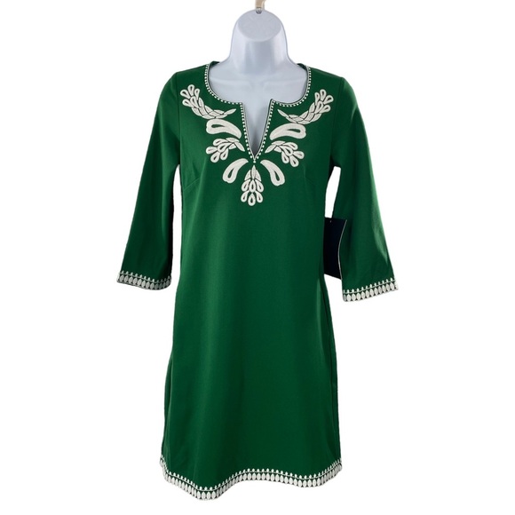 Tuckernuck NEW Miguelina Green Embroidered Shift Mini Dress Size 2XS - Picture 3 of 10